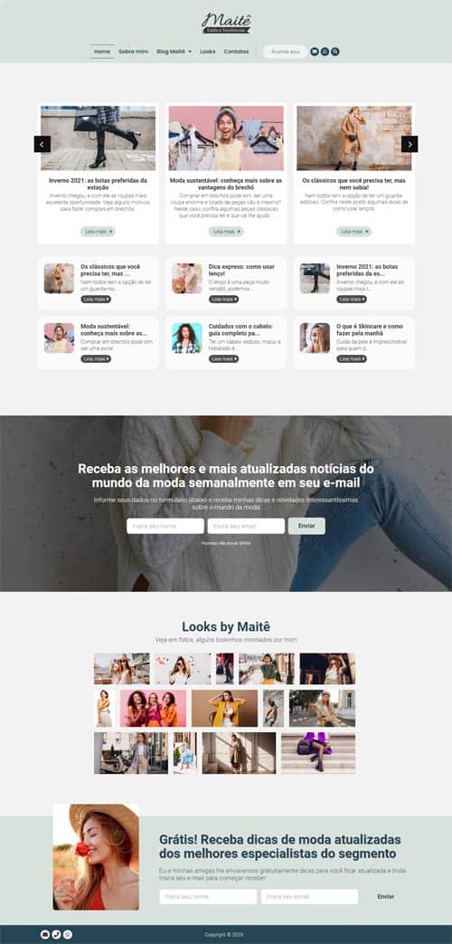 Modelo de site com blog de moda