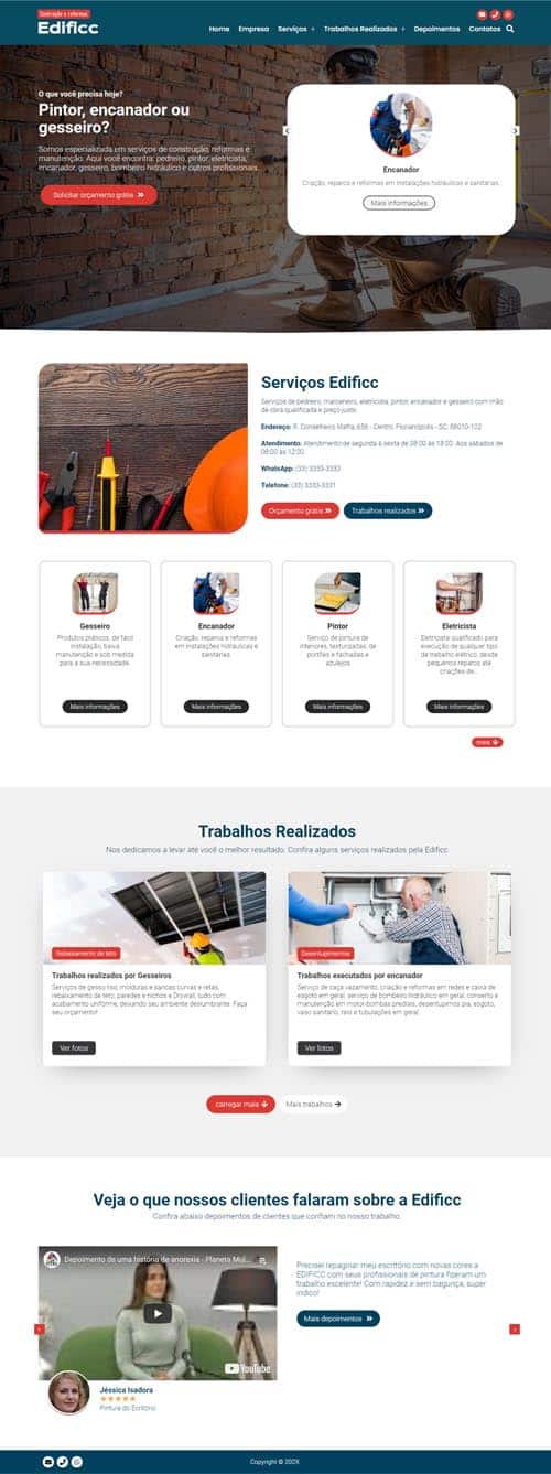 Modelo de site para empresa de reforma e manutenção ou profissional pintor, encanador e marceneiro